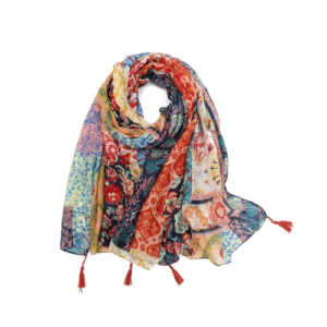 Women’s Floral Printed Scarf with Fringe