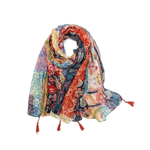 Women’s Floral Printed Scarf with Fringe