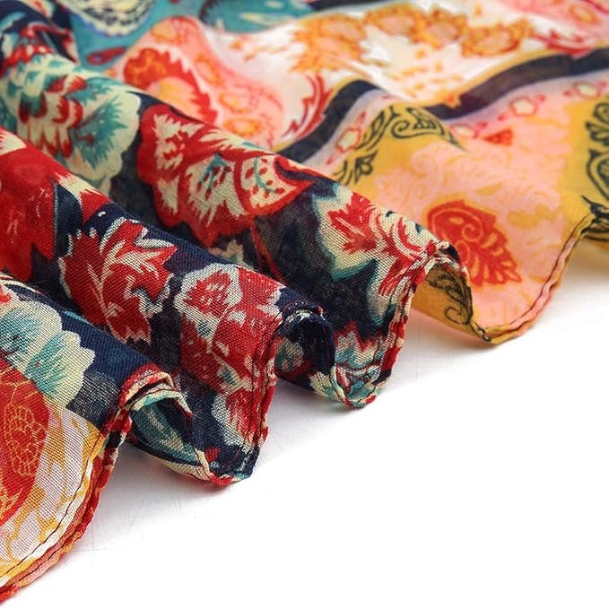 Women’s Floral Printed Scarf with Fringe - Image 2